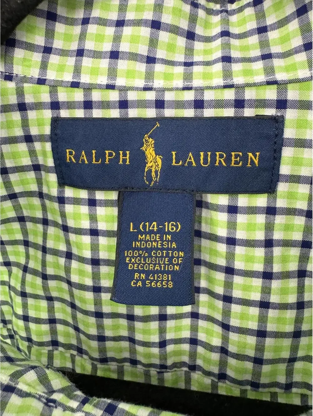 Ralph Lauren Shirt Boys Size Large Plaid Long Sleeve Green and Navy